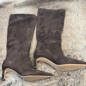 Nine West Dark Brown Suede Pointed-Toe Mid-Calf Boots